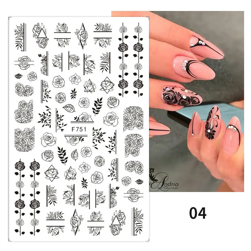 3D Fashion Poster Portrait Flower Nail Art Stickers – DIY Nail Decals