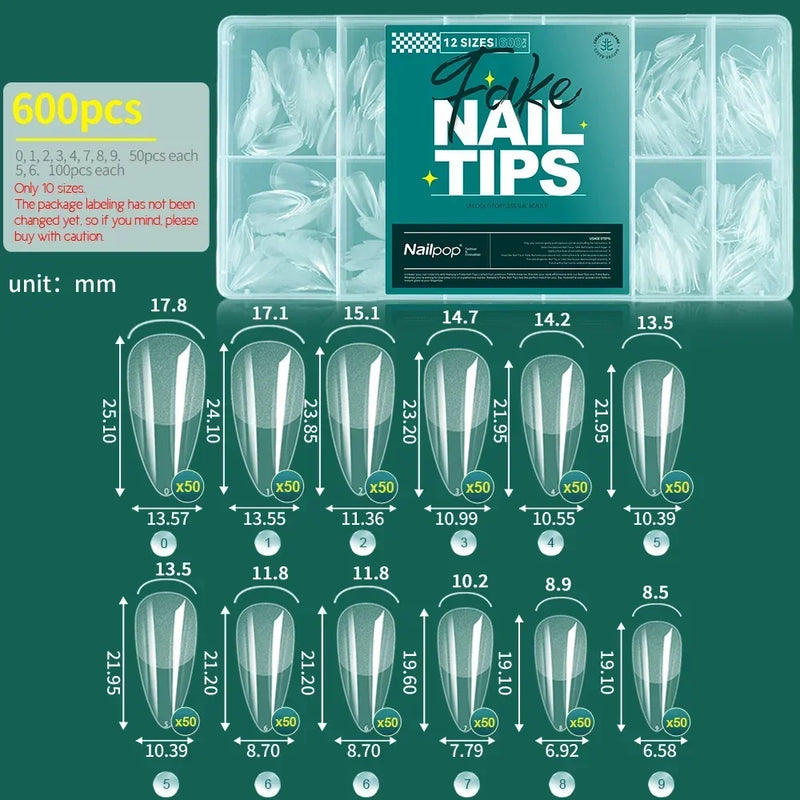 NAILPOP 600PCS Soft Gel Nail Tips – Full Cover Coffin, Almond, Oval False Nails for Nail Extensions