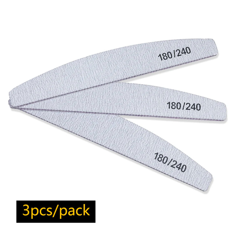 Professional 100/180 Grit Half-Moon Nail File Buffer – Double-Sided Sandpaper for Gel & Acrylic Nails