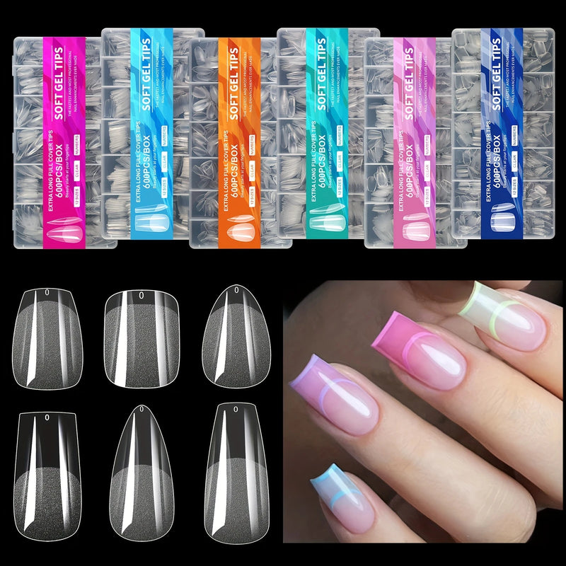 600PCS Half Matte Clear Acrylic Nail Tips – Soft Gel False Nail Tips for Extensions & Manicure Tools