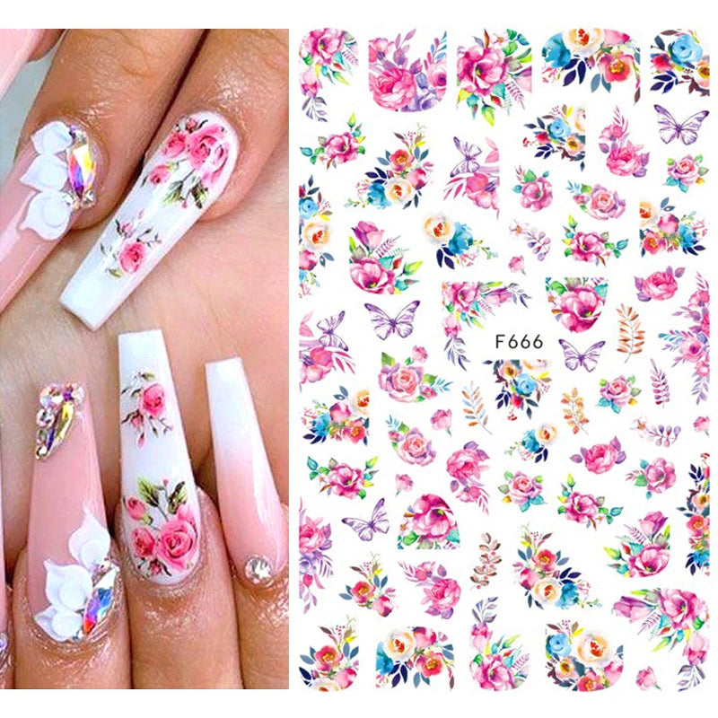 3D Fashion Poster Portrait Flower Nail Art Stickers – DIY Nail Decals