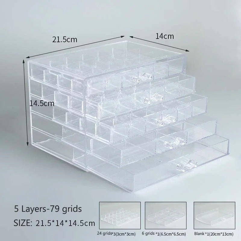 72/79/120 Grids Acrylic Organizer Box with Drawers – Transparent Nail Art Storage