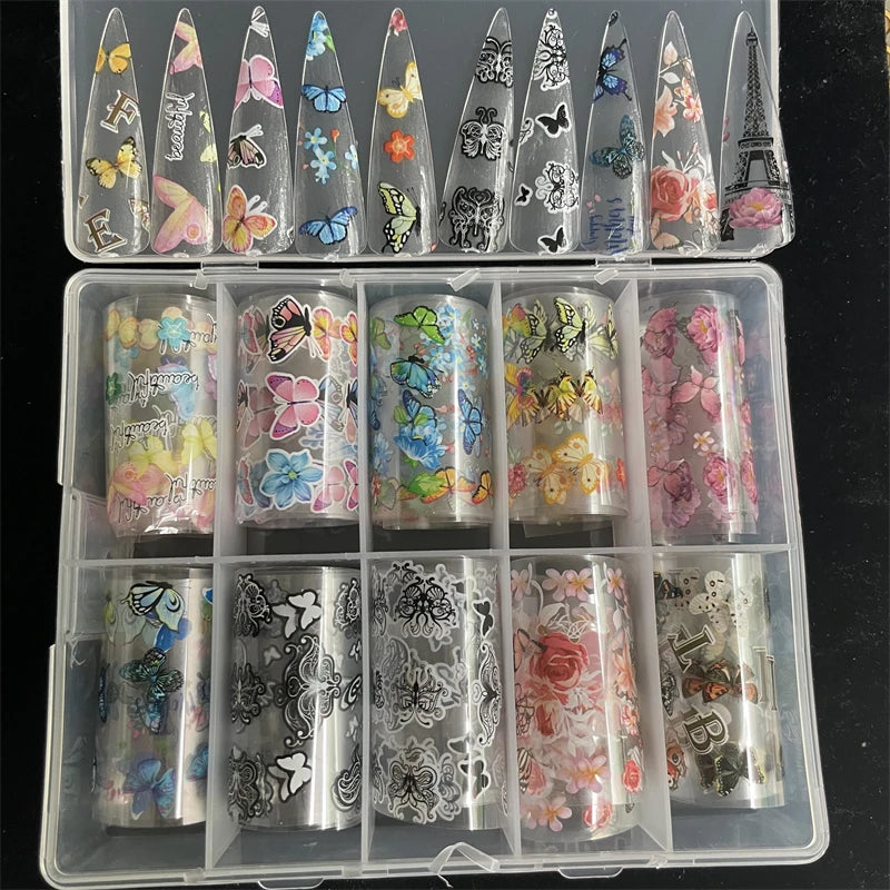 New Flower Nail Foils for Transfer Paper Stickers Floral Adhesive Fruit Nails Wraps Fish DIY Water