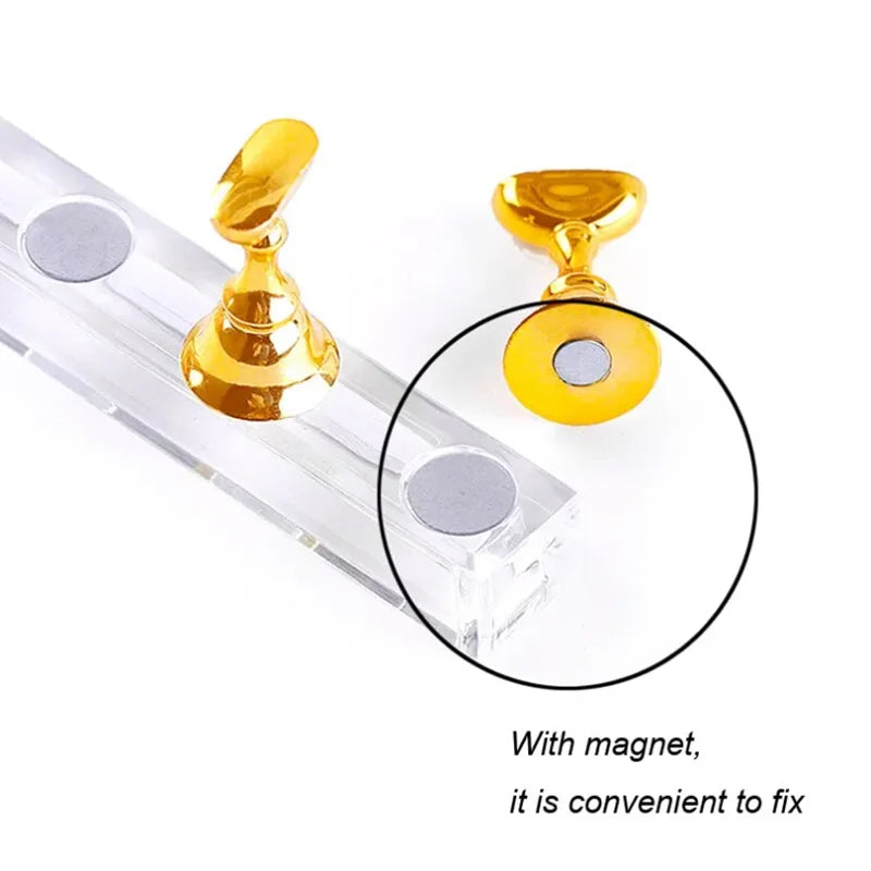 5pcs Magnetic Chess Nail Display Stands – Gold, Silver & Rose Gold Combo for Nail Art Practice