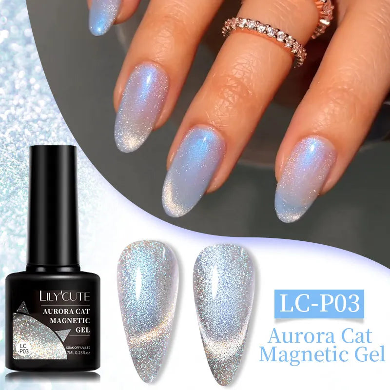 LILYCUTE 7ml Laser Cat Magnetic Gel Nail Polish – Blue Purple Gel Varnish for UV/LED Nail Art