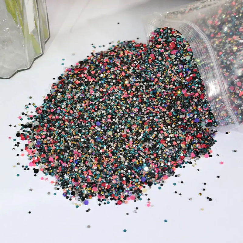 10,000PCS Mini Nail Rhinestones – Mixed Colours Glitter Crystal Stones Flatback Nail Charms