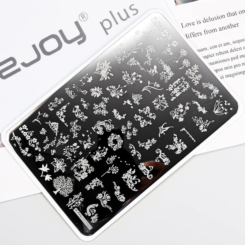 14.5x9.5cm French Snowflakes Nail Stamping Plate – Stainless Steel Nail Art Design Template Tool