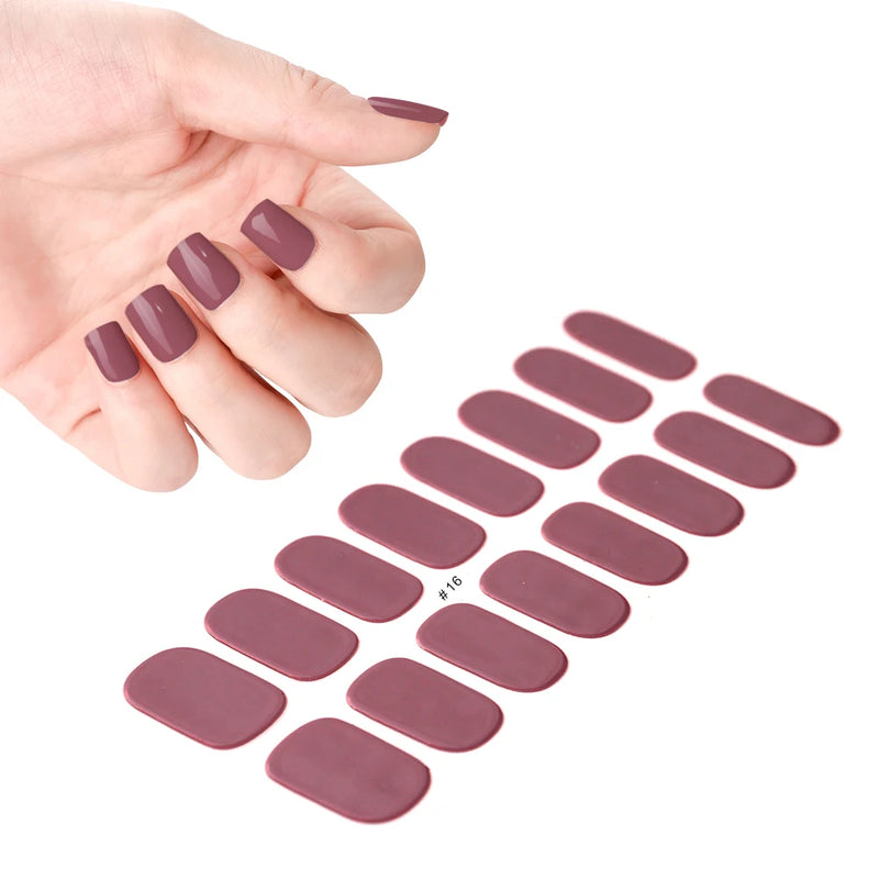 16pcs French Semi-Cured Gel Nail Stickers – White & Red Full Cover Nail Wraps