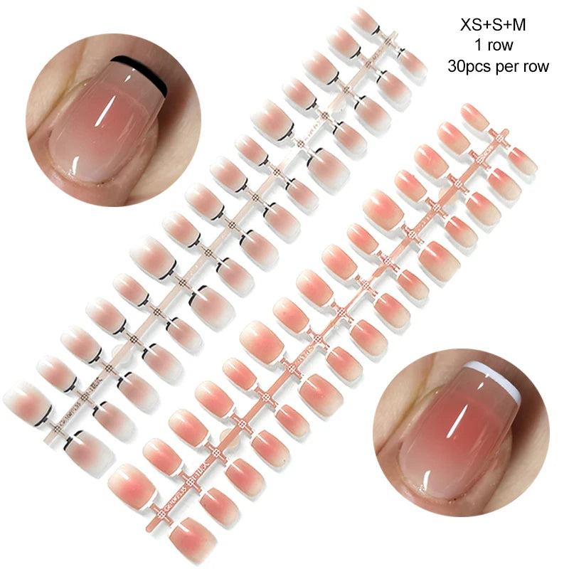 30Pcs French Gradient Short Coffin Nails – Nude Colour Full Cover Press-On Fake Nails