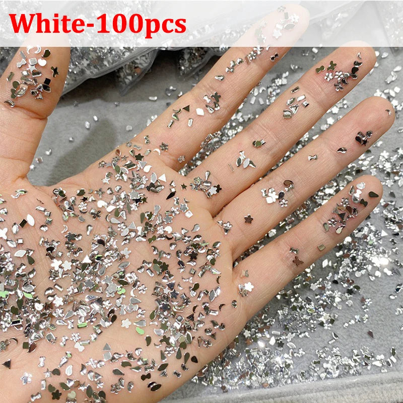 600/100pcs Mixed Shape Nail Rhinestones – Mini Flat Back Crystal Stones for 3D Nail Art Design