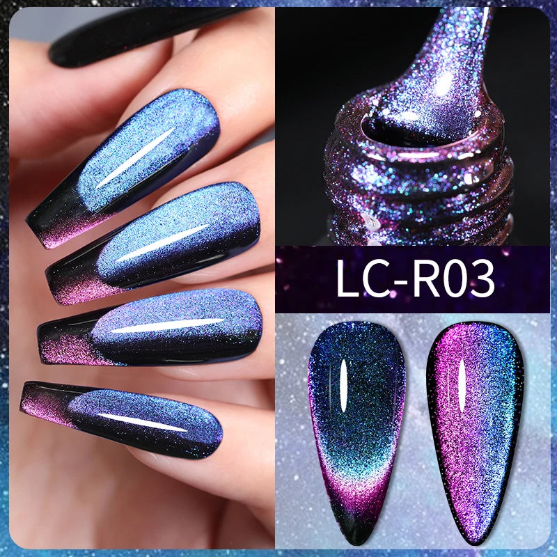 LILYCUTE 7ml Laser Cat Magnetic Gel Nail Polish – Blue Purple Gel Varnish for UV/LED Nail Art