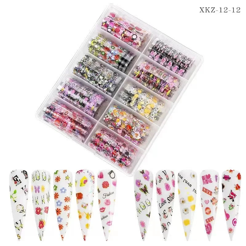 New Flower Nail Foils for Transfer Paper Stickers Floral Adhesive Fruit Nails Wraps Fish DIY Water