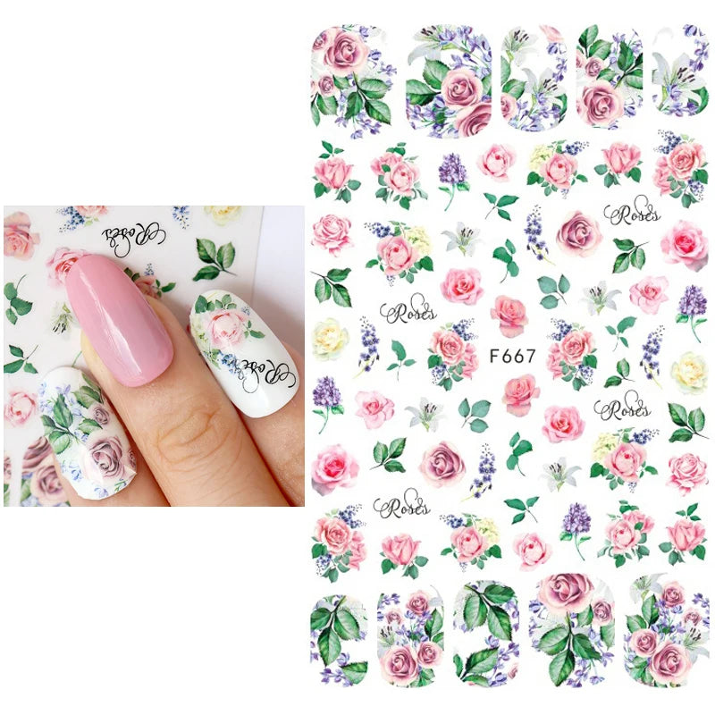 3D Fashion Poster Portrait Flower Nail Art Stickers – DIY Nail Decals