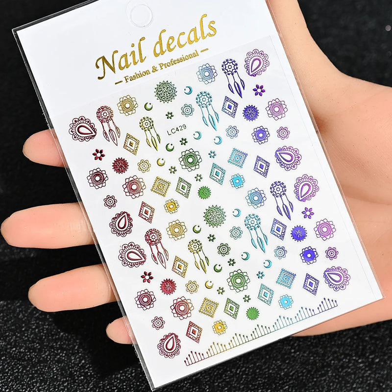 3D Gold Sun/Moon/Star Bronzing Nail Art Stickers – Gold & Silver Self-Adhesive Decals