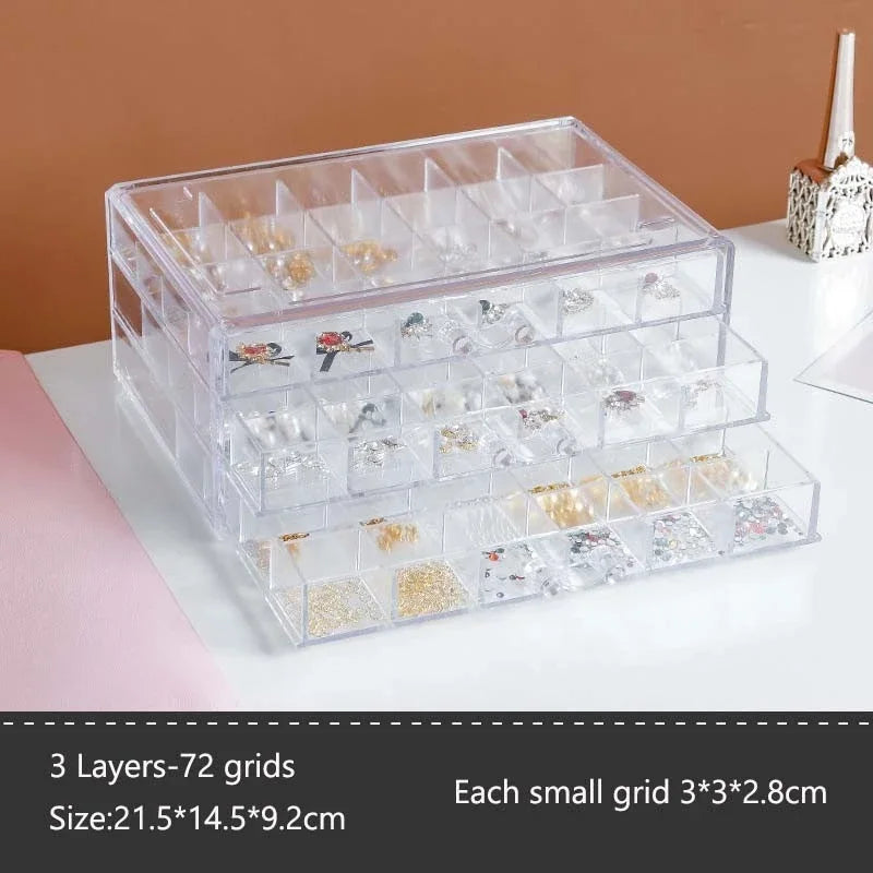 72/79/120 Grids Acrylic Organizer Box with Drawers – Transparent Nail Art Storage