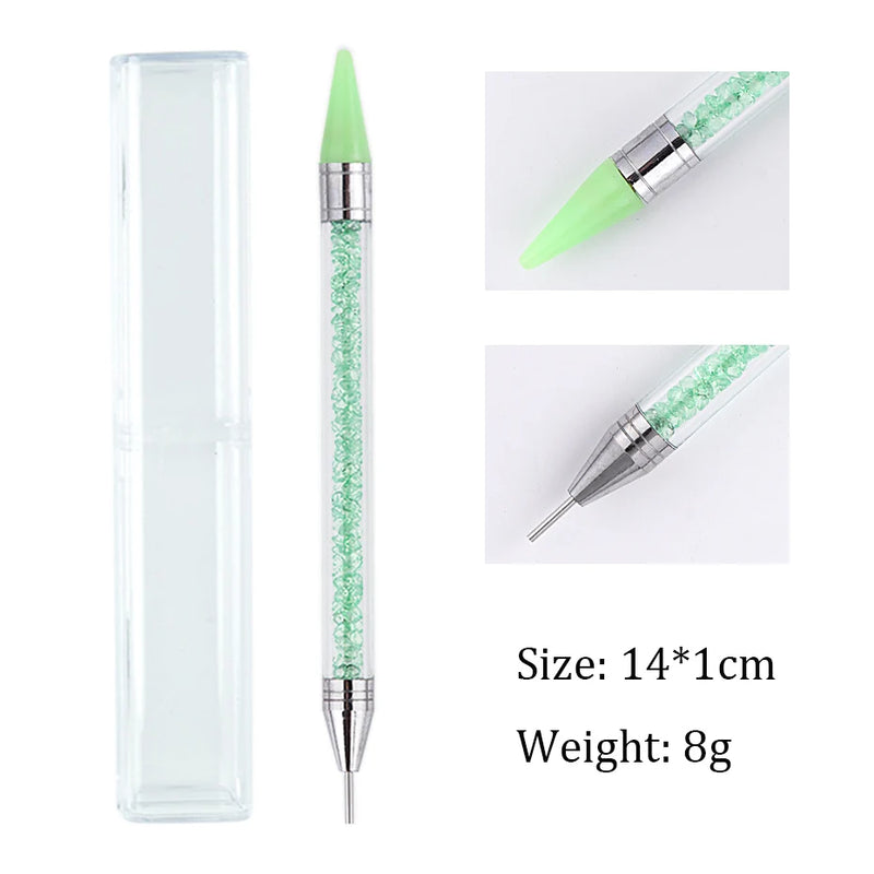 Dual-Ended Nail Dotting Pen – Crystal Handle Wax Picker & Gel UV Brush for Nail Art