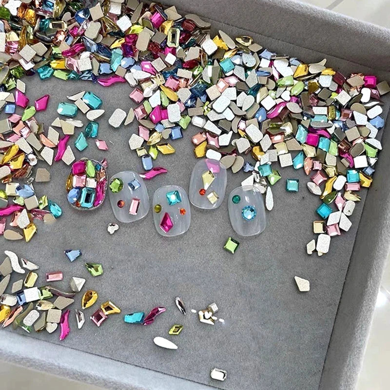 600/100pcs Mixed Shape Nail Rhinestones – Mini Flat Back Crystal Stones for 3D Nail Art Design