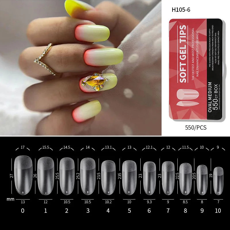 PINPAI Clear Acrylic Long Nail Tips – Full/Half Cover False Nail Tips (440/550 pcs)