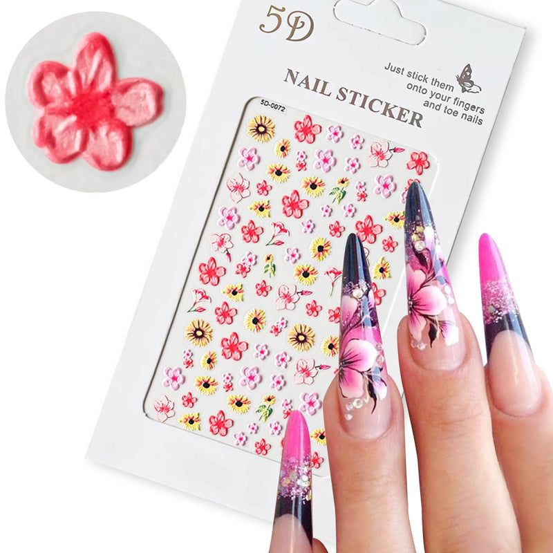 PC 3D Macaron Flower/Fruit Nail Charms Sticker - Embossed Designs Slider Decals