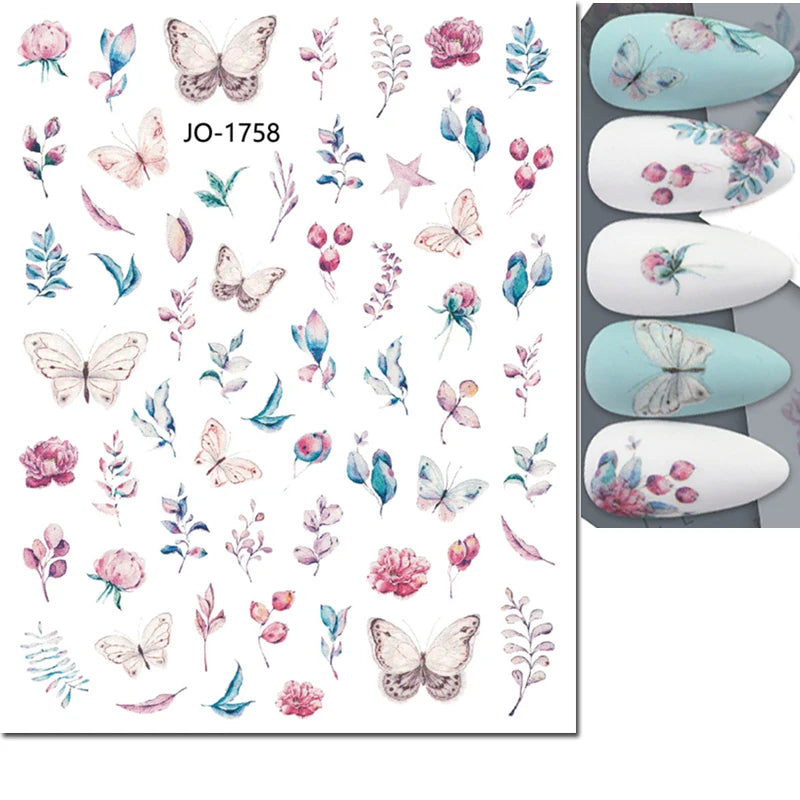 3d Nail Art Decals Summer Daisy Fruits White Florals Petals Flowers Adhesive Sliders Nail Stickers