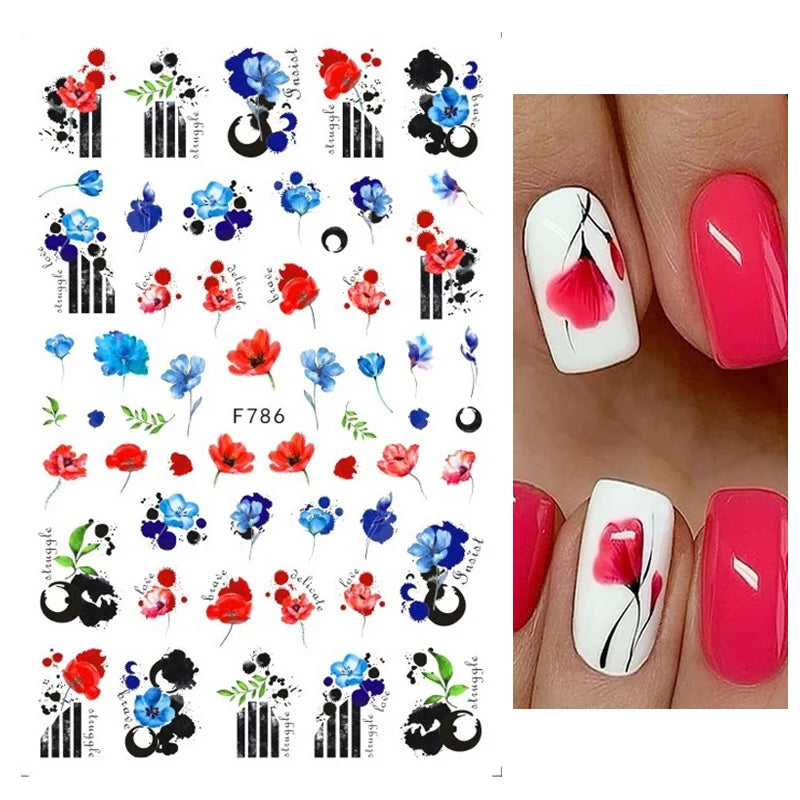 3D Fashion Poster Portrait Flower Nail Art Stickers – DIY Nail Decals