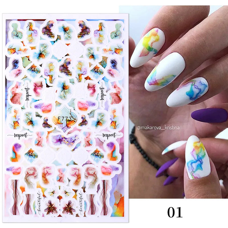 3D Fashion Poster Portrait Flower Nail Art Stickers – DIY Nail Decals