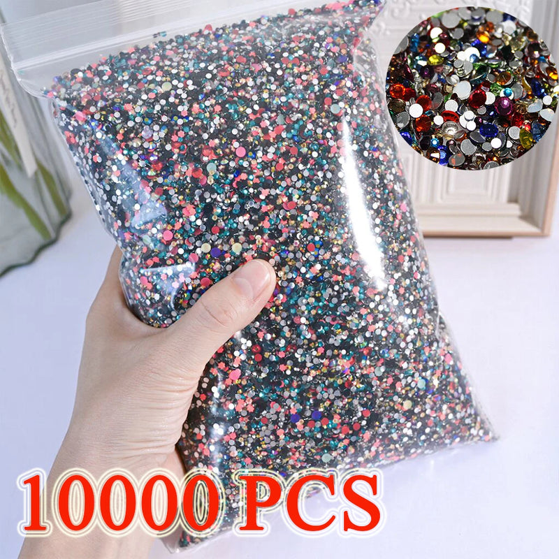 10,000PCS Mini Nail Rhinestones – Mixed Colours Glitter Crystal Stones Flatback Nail Charms