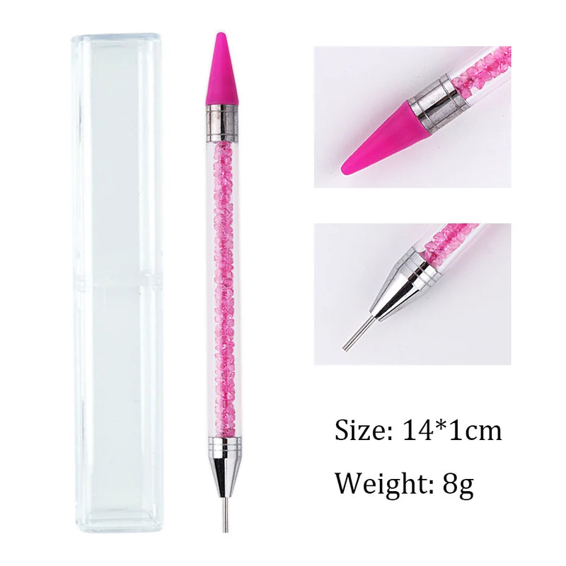 Dual-Ended Nail Dotting Pen – Crystal Handle Wax Picker & Gel UV Brush for Nail Art