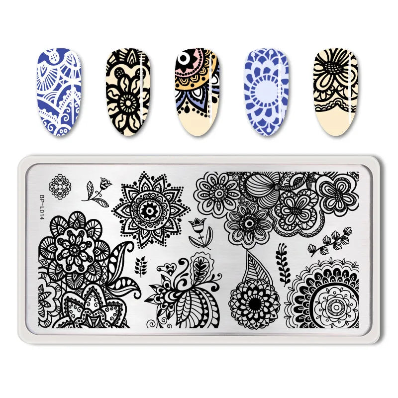 NICOLE DIARY Nail Stamping Plate – Leaves, Flowers, Geometric Stripes & More- Nail Art Stencil