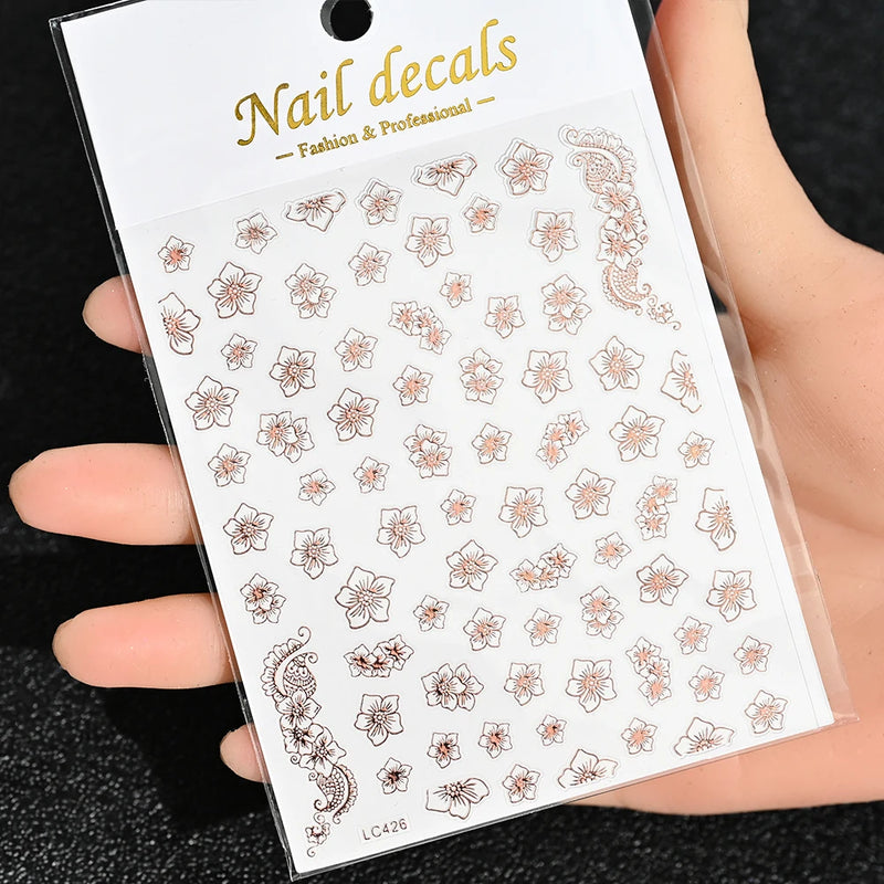 3D Gold Sun/Moon/Star Bronzing Nail Art Stickers – Gold & Silver Self-Adhesive Decals