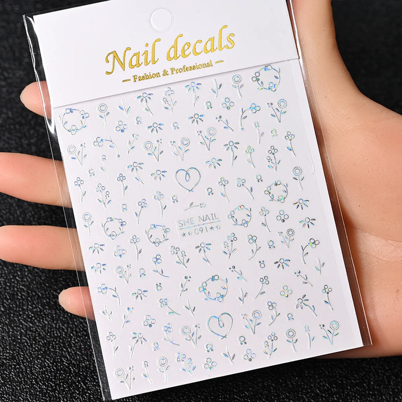 3D Gold Sun/Moon/Star Bronzing Nail Art Stickers – Gold & Silver Self-Adhesive Decals