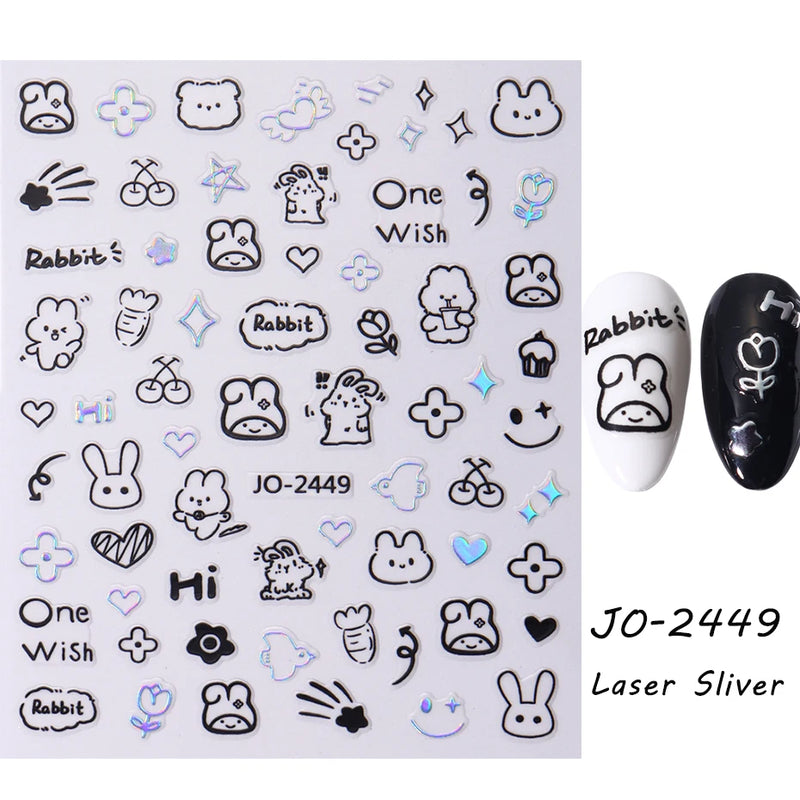 Cute 3D Cartoon Animal Nail Stickers – Dog, Cat & Bunny & More Self-Adhesive Manicure Decals