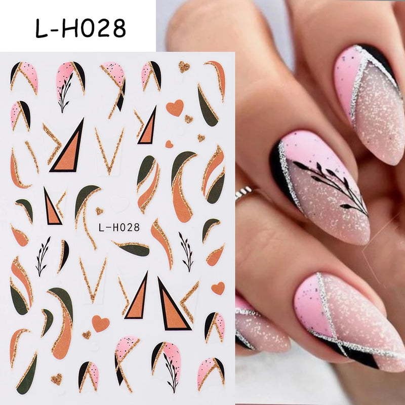 3D Rhinestone French Tip Nail Stickers – Gold & Silver Retro Wave Line Design for DIY Nail Art