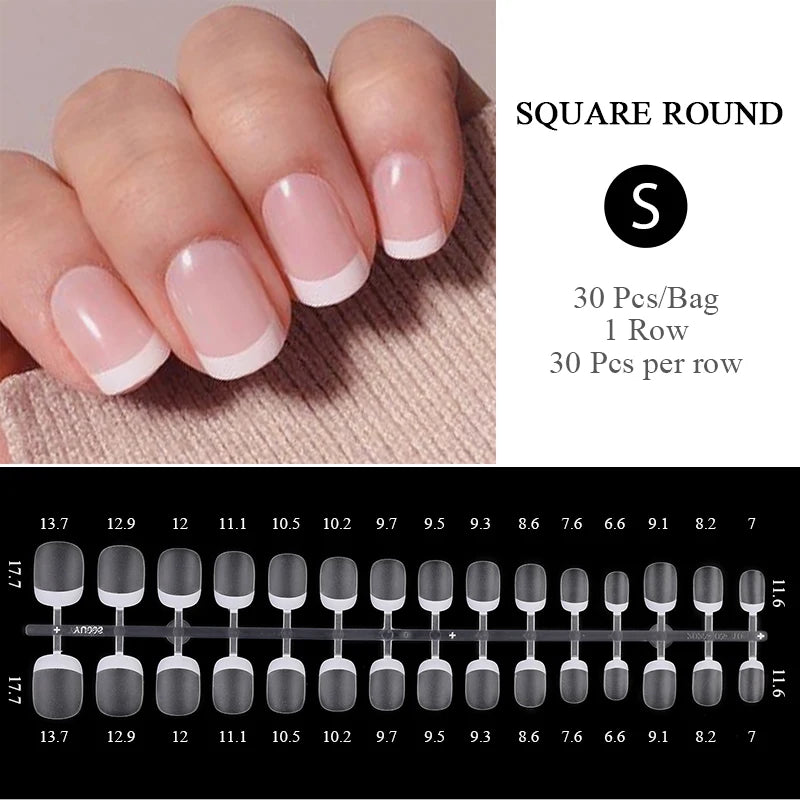 30Pcs French Gradient Short Coffin Nails – Nude Colour Full Cover Press-On Fake Nails