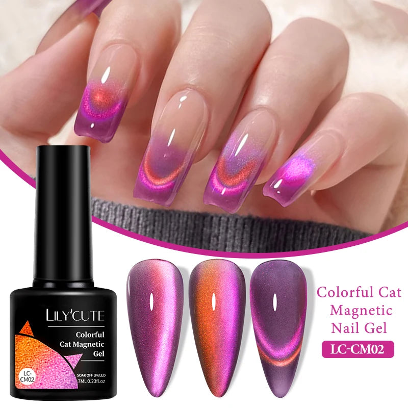 LILYCUTE 7ml Platinum Cat Eye Gel Polish – Rose Gold Foil Effect, Magnetic UV Gel for Nail Art