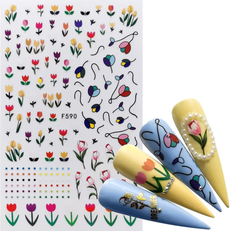 3D Fashion Poster Portrait Flower Nail Art Stickers – DIY Nail Decals