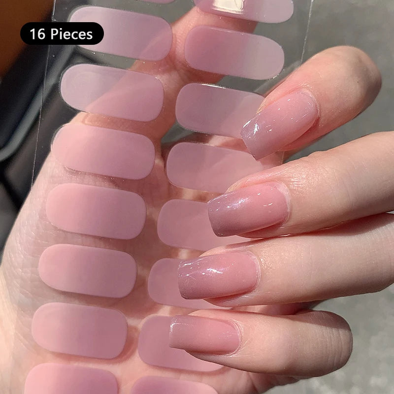 Pink Nude Full Cover Nail Stickers – Gradient Self-Adhesive Nail Wraps