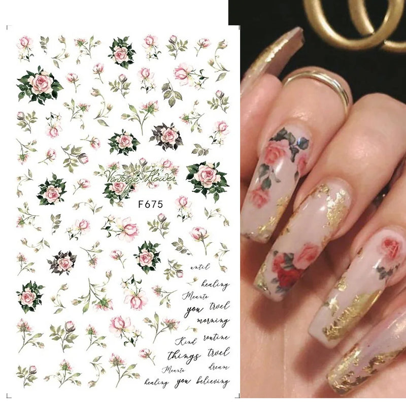 3D Fashion Poster Portrait Flower Nail Art Stickers – DIY Nail Decals