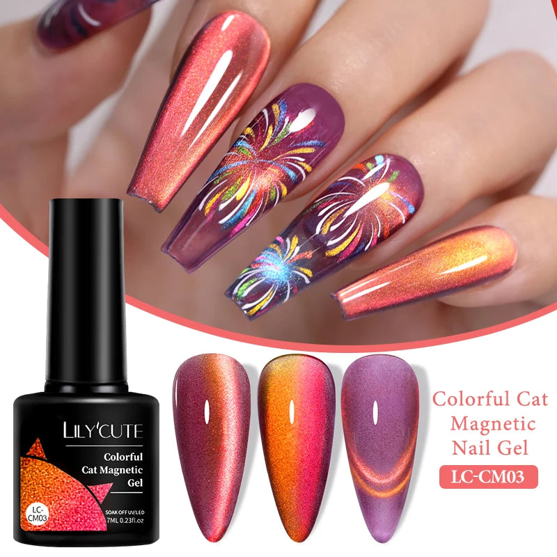 LILYCUTE 7ml Platinum Cat Eye Gel Polish – Rose Gold Foil Effect, Magnetic UV Gel for Nail Art