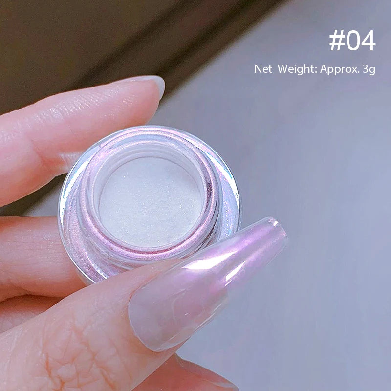 NICOLE DIARY Bright White Pearl Nail Powder – Moonlight Mirror Aurora Effect