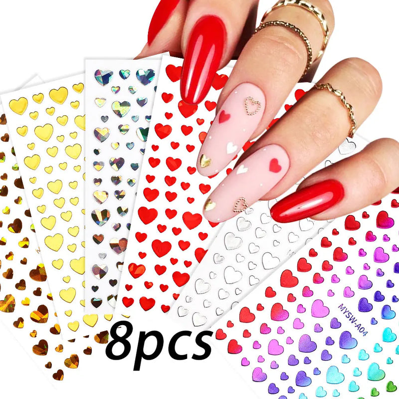 Valentine’s Day Nail Stickers – Red Lips & Love Heart Self-Adhesive Nail Decals (4/6/8/12 Pcs)