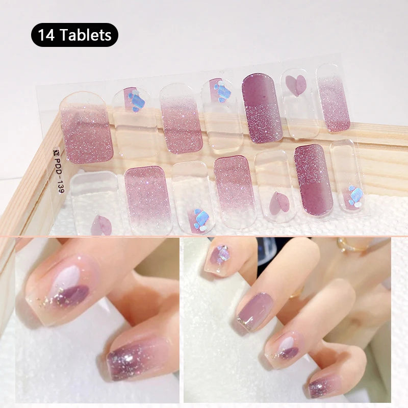 Pink Nude Full Cover Nail Stickers – Gradient Self-Adhesive Nail Wraps