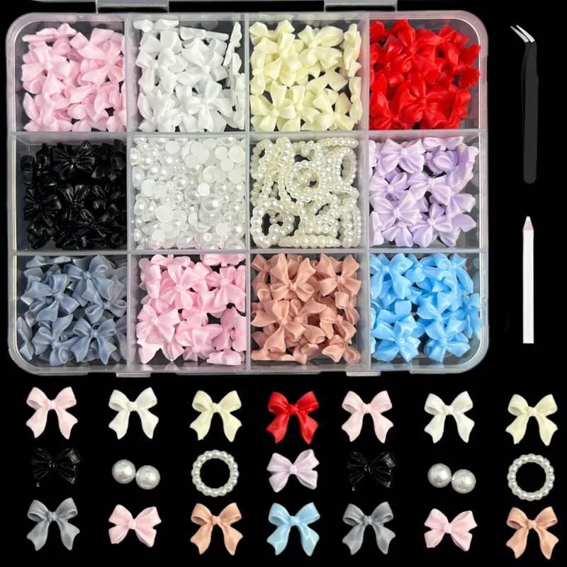 Mixed Acrylic 3D Nail Art Decorations - Flower Charms, Gold Beads, Caviar Pearls & Rhinestones