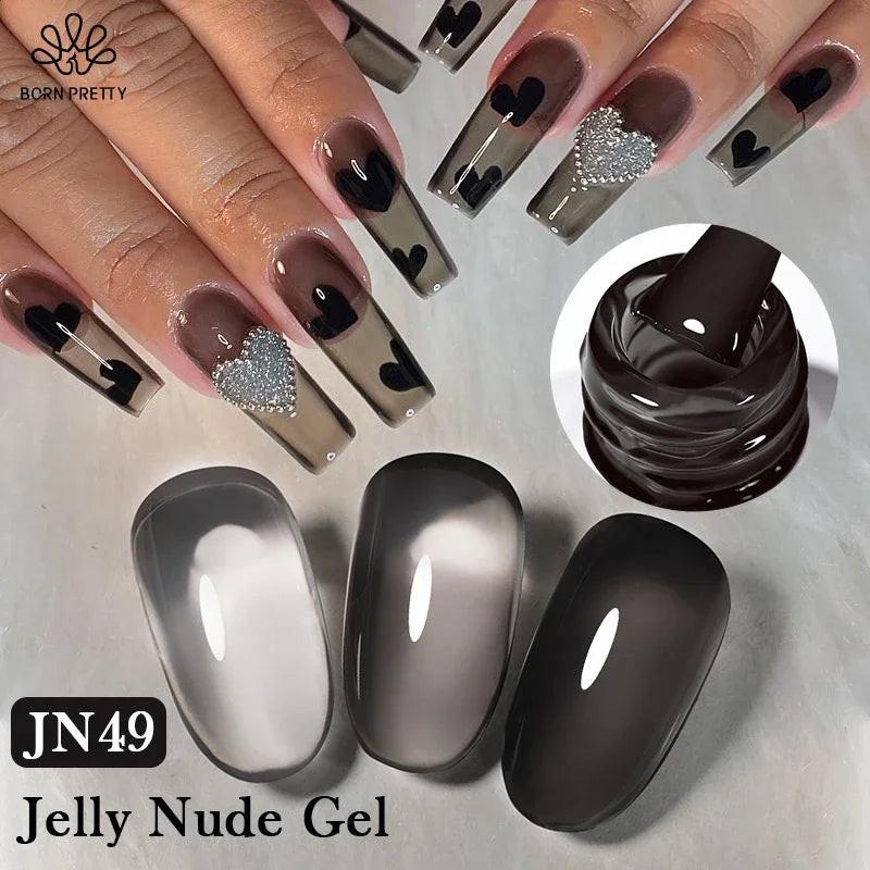 BORN PRETTY Black Jelly Nude Gel Nail Polish – 10ml 74 Colours, Semi-Permanent UV Gel Polish