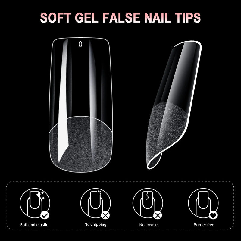 600Pcs Full Cover Press-On Nail Tips for Stiletto, Almond, Square, Coffin, and French Styles