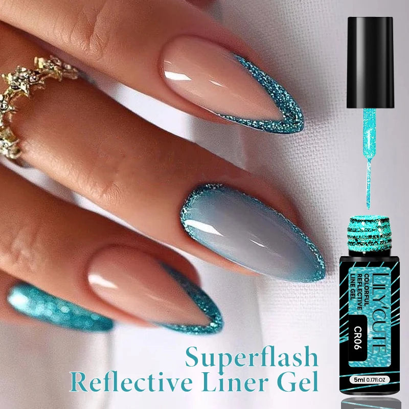 LILYCUTE 5ml Super Bright Metallic Painting Liner Gel – Silver & Holographic UV Gel & More Colours