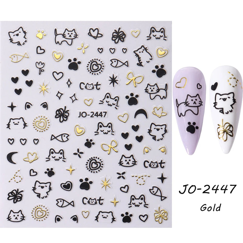 Cute 3D Cartoon Animal Nail Stickers – Dog, Cat & Bunny & More Self-Adhesive Manicure Decals