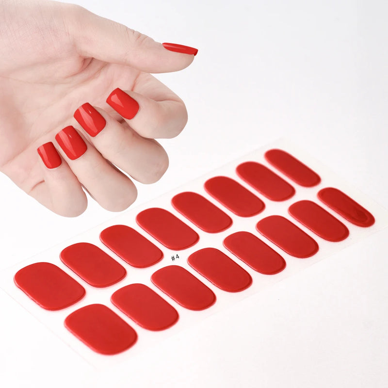 16pcs French Semi-Cured Gel Nail Stickers – White & Red Full Cover Nail Wraps