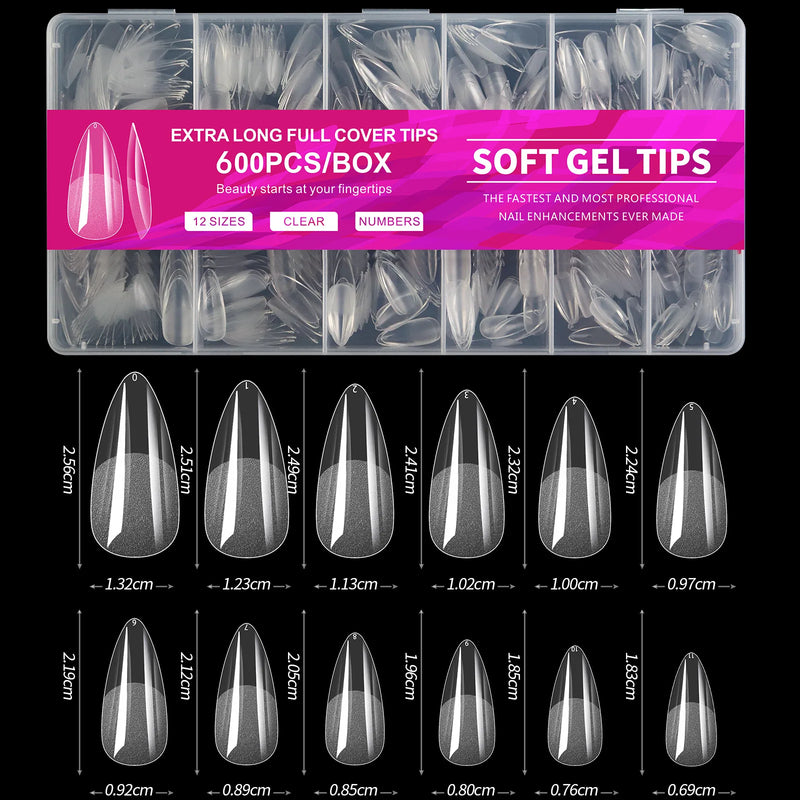 600Pcs Full Cover Press-On Nail Tips for Stiletto, Almond, Square, Coffin, and French Styles