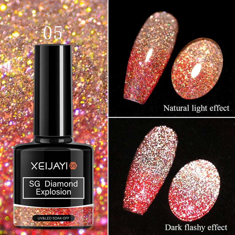 15ml Cat Eye Gel Nail Polish - Glitter Aurora Mermaid Sparkly Soak Off UV Gel Varnish